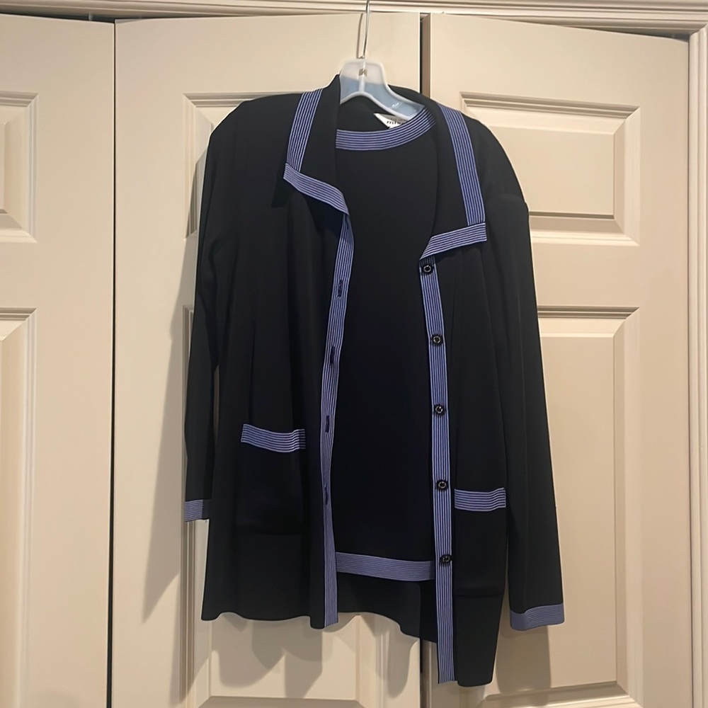 Misook Jacket And Shell Set - Black And Periwinkle - image 1